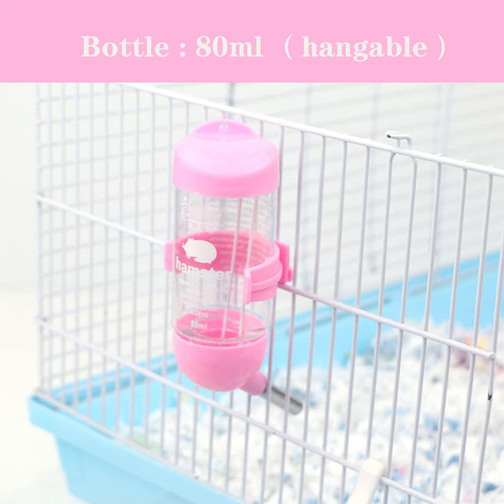 Hamster Water Bottle Small Animal Standing Water Dispenser Ceramic Base Cage Hanging Water Feeding Bottles Auto Dispenser for Hamster Guinea Pig Squirrel Rabbit Hedgehog (Pink)