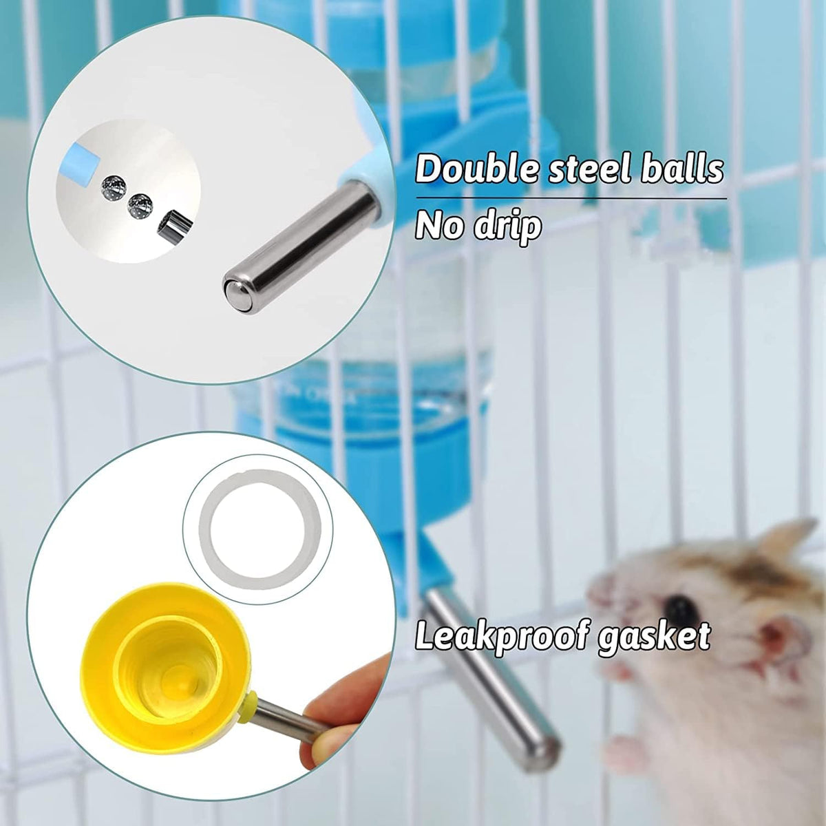 Hamster Water Bottle Small Animal Standing Water Dispenser Ceramic Base Cage Hanging Water Feeding Bottles Auto Dispenser for Hamster Guinea Pig Squirrel Rabbit Hedgehog (Pink)
