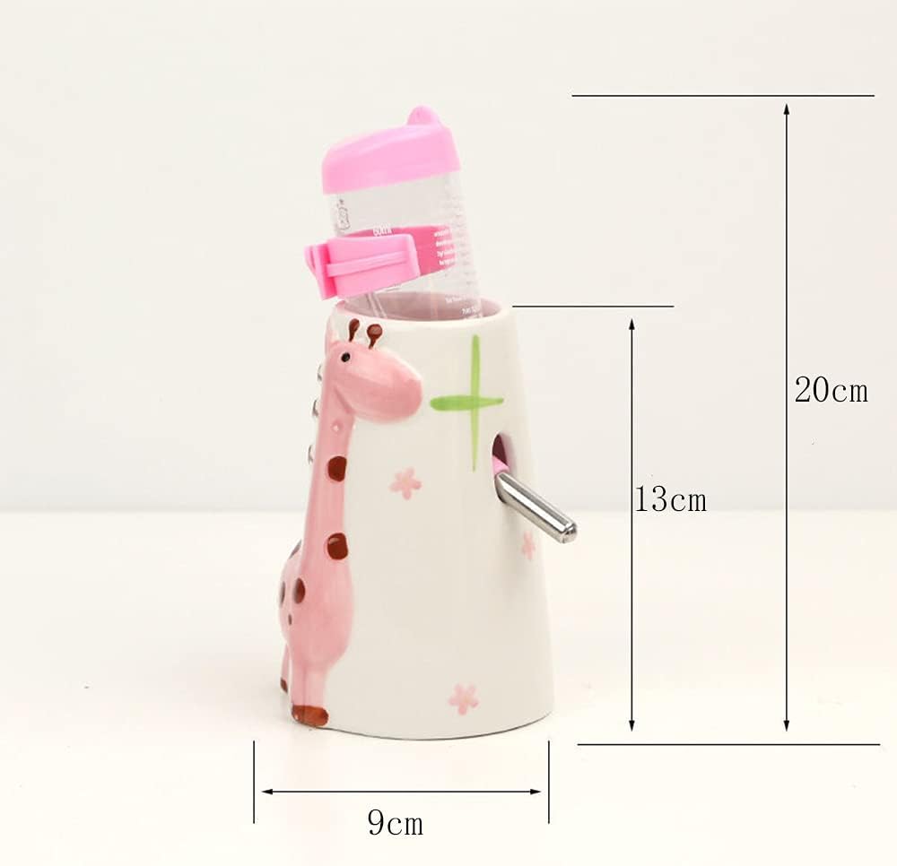 Hamster Water Bottle Small Animal Standing Water Dispenser Ceramic Base Cage Hanging Water Feeding Bottles Auto Dispenser for Hamster Guinea Pig Squirrel Rabbit Hedgehog (Pink)