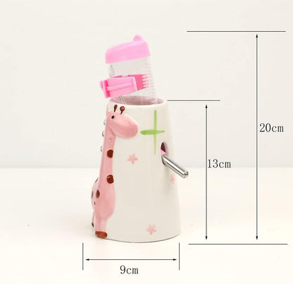 Hamster Water Bottle Small Animal Standing Water Dispenser Ceramic Base Cage Hanging Water Feeding Bottles Auto Dispenser for Hamster Guinea Pig Squirrel Rabbit Hedgehog (Pink)