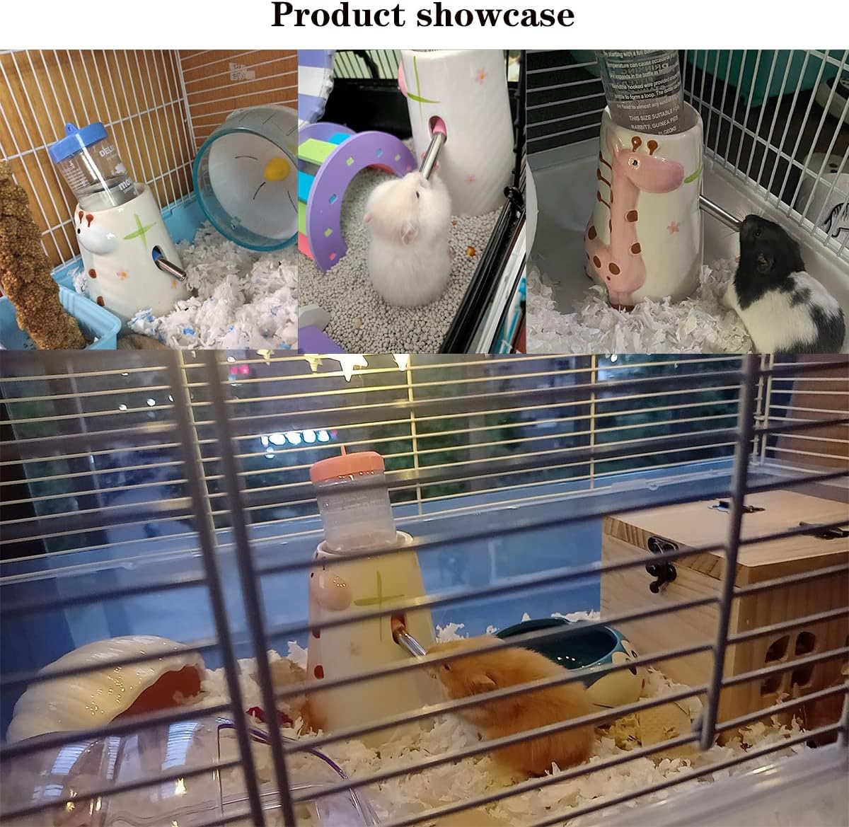 Hamster Water Bottle Small Animal Standing Water Dispenser Ceramic Base Cage Hanging Water Feeding Bottles Auto Dispenser for Hamster Guinea Pig Squirrel Rabbit Hedgehog (Pink)