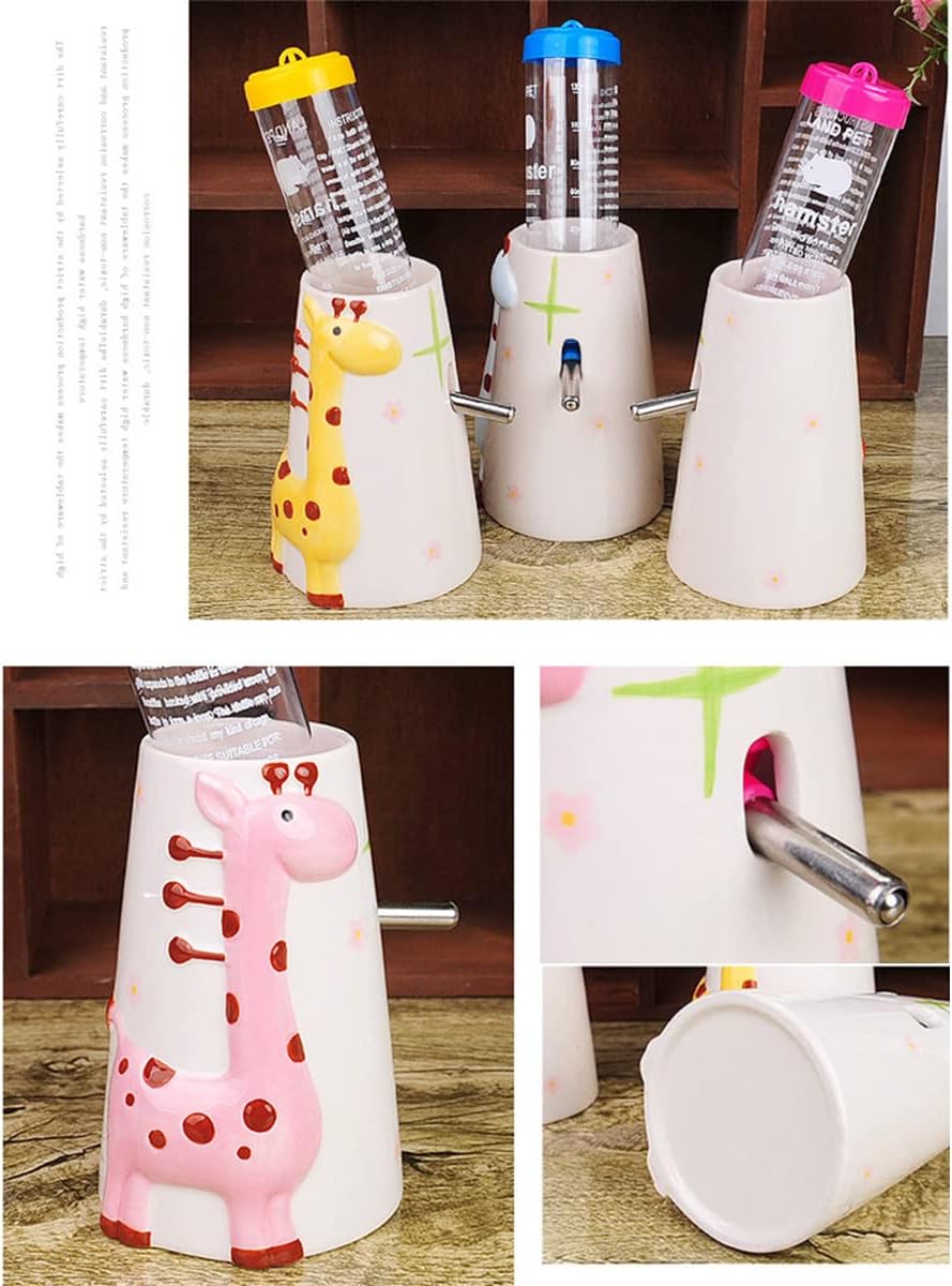 Hamster Water Bottle Small Animal Standing Water Dispenser Ceramic Base Cage Hanging Water Feeding Bottles Auto Dispenser for Hamster Guinea Pig Squirrel Rabbit Hedgehog (Pink)