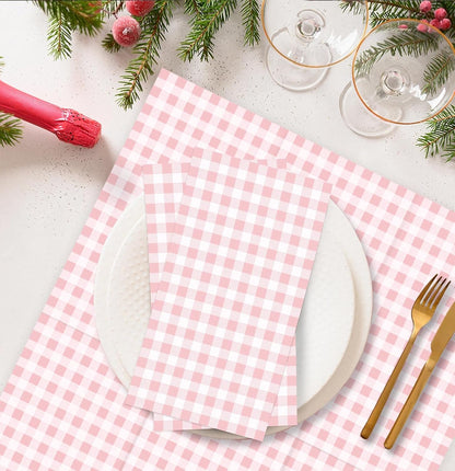 SietDESEO 25 Pieces 3-ply Light Pink Gingham Napkins 13 x 15.7 Inches Guest Bathroom Napkins Disposable Hand Towels for Bathroom Wedding Birthday Party Paper Dinner Napkins