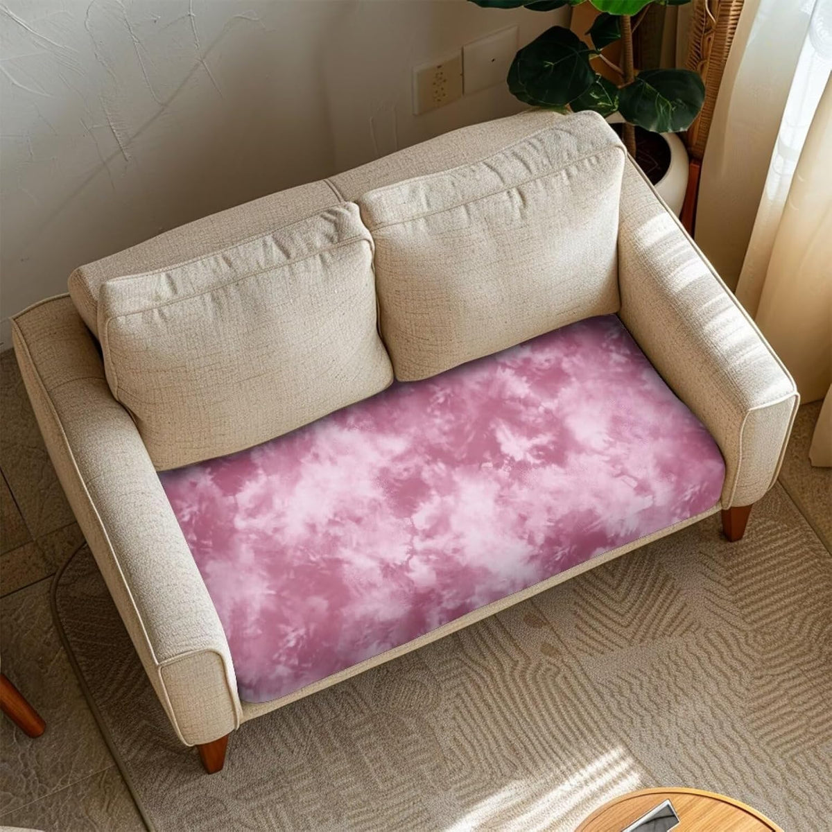 Pink Swoosh Cute Sofa Covers Waterproof and Washable Cushion Couch Covers for Sofa Sofa Cover with Adjustable Strap Soft Stretchy and Washable Elastic Sofa Cover
