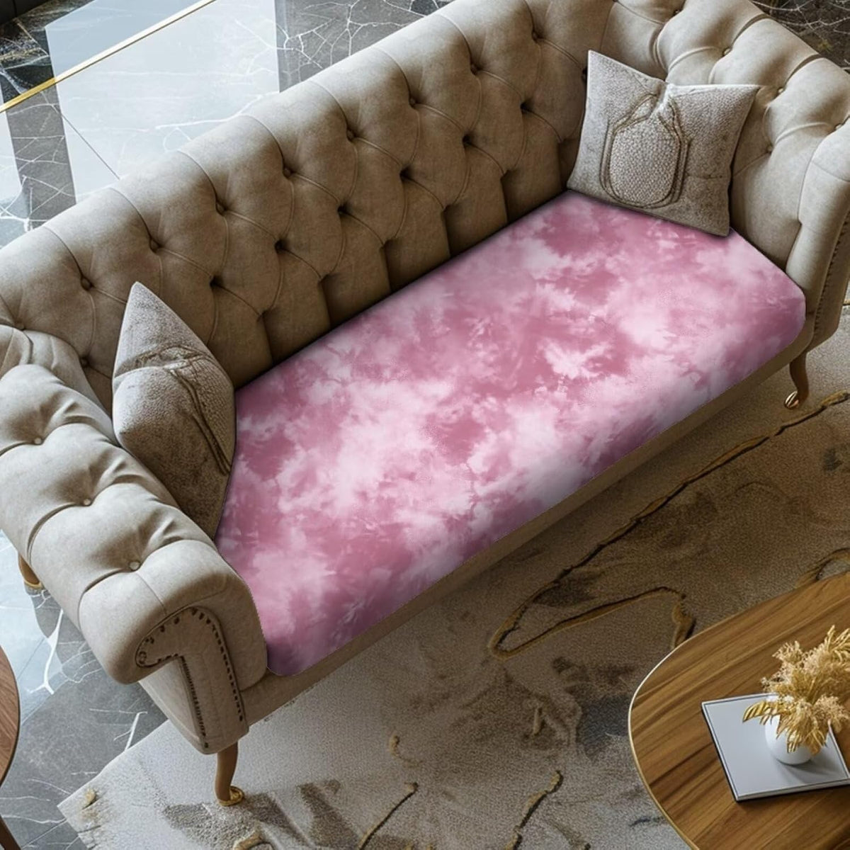 Pink Swoosh Cute Sofa Covers Waterproof and Washable Cushion Couch Covers for Sofa Sofa Cover with Adjustable Strap Soft Stretchy and Washable Elastic Sofa Cover