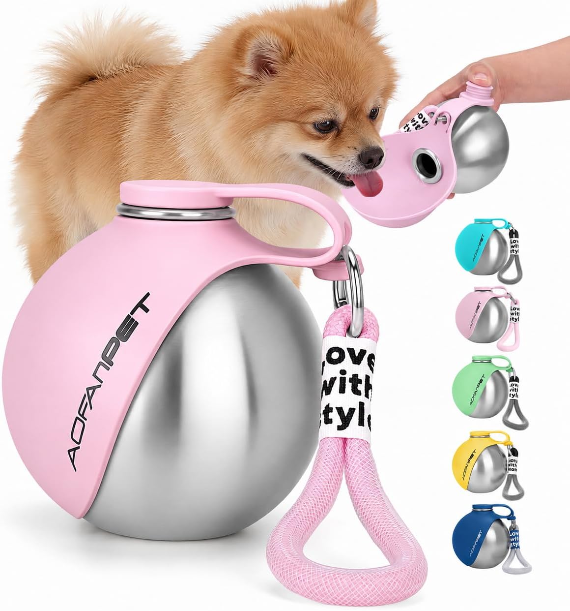 Portable Dog Water Bottle 10oz Stainless Steel Travel Bowl