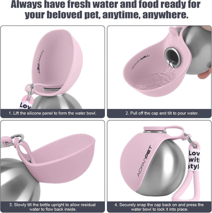 Portable Dog Water Bottle 10oz Stainless Steel Travel Bowl