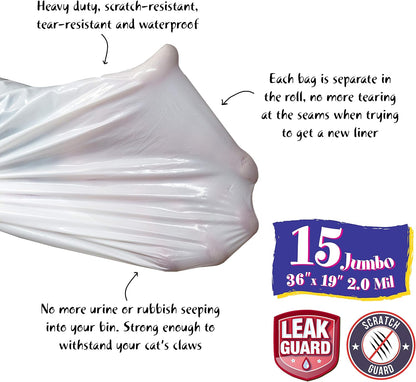 15 Count Fresh Kitty Litter Box Liners Super Thick, Durable, Easy Clean Up Jumbo Drawstring Scented Litter Pan Box Liners, Bags for Pet Cats