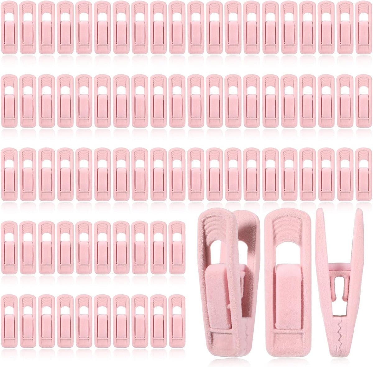 Pink Velvet Hangers Clips, 80 Pack Strong Finger Clips