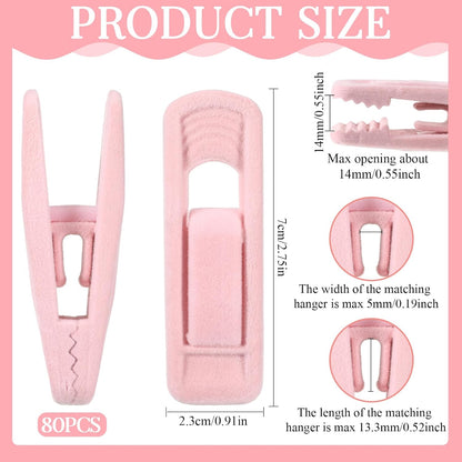 Pink Velvet Hangers Clips, 80 Pack Strong Finger Clips
