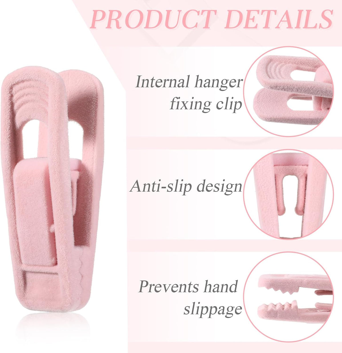 Pink Velvet Hangers Clips, 80 Pack Strong Finger Clips