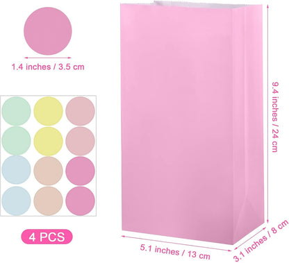 30 Pack Pastel Gift Candy Paper Bags with Stickers 5.1 x 3.1 x 9.4 Inches Snack Sweet Craft Bags for Birthday Wedding Party Anniversaries with 48 Stickers