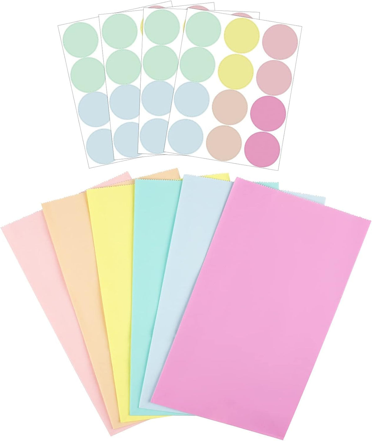 30 Pack Pastel Gift Candy Paper Bags with Stickers 5.1 x 3.1 x 9.4 Inches Snack Sweet Craft Bags for Birthday Wedding Party Anniversaries with 48 Stickers