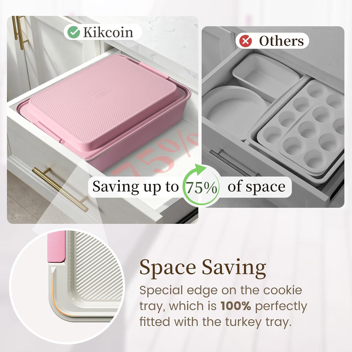 25-Piece Nonstick Baking Pans Set with Large Turkey Roasting Pan, Stackable Bakeware Set, 450°F Oven Safe Baking Sheet Set with Silicone Handles, Carbon Steel Cookie Sheets for Baking, Pink