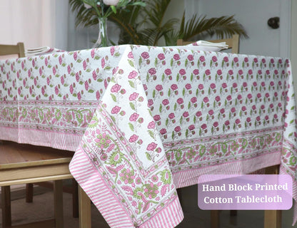 Block Print Table Cloth- 60x120 Inch Rectangle 100% Cotton Handmade Pre-Shrink, Washable for Spring, Kitchen & Dining Perfect for Patio, Indoor & Outdoor, Farmhouse