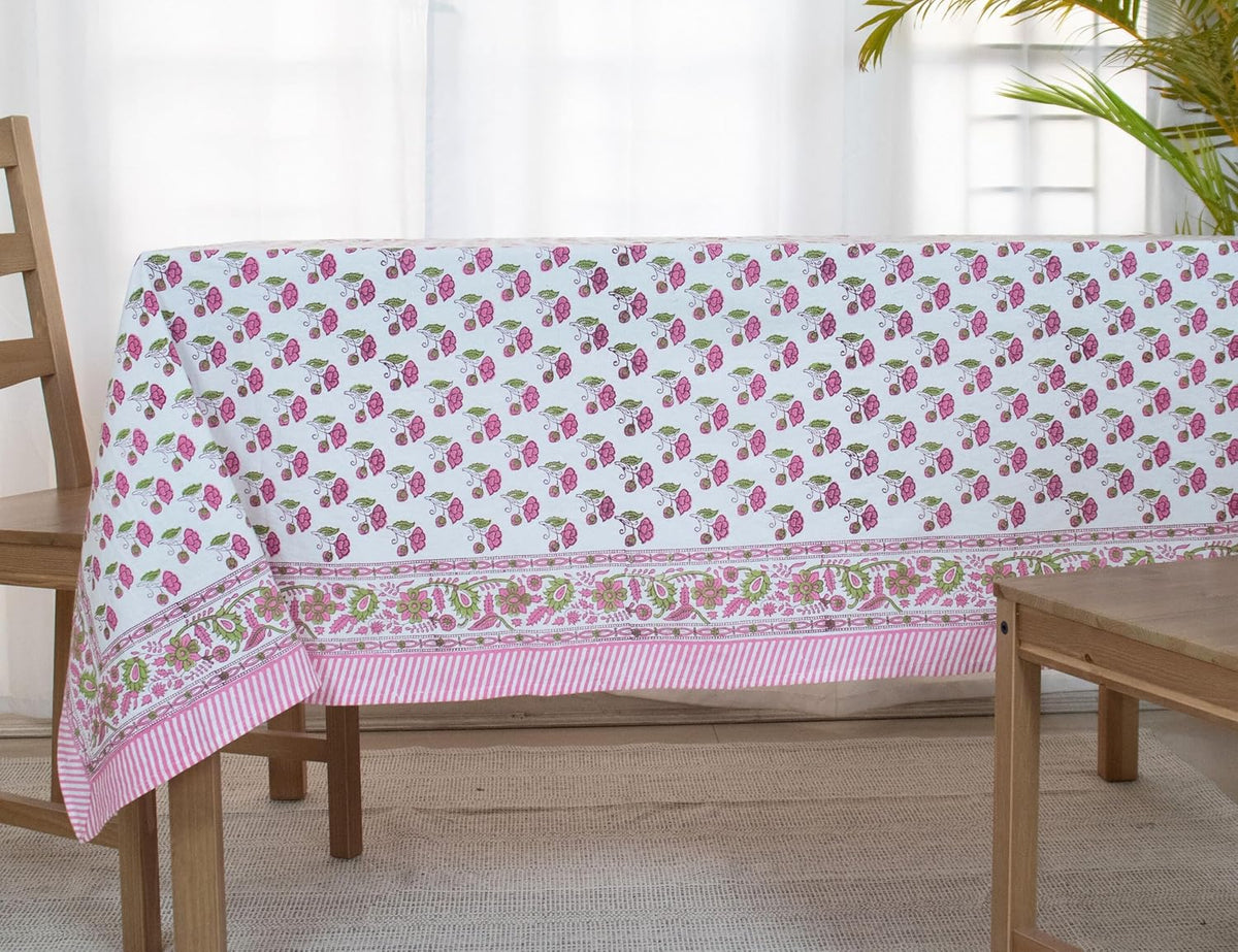 Block Print Table Cloth- 60x120 Inch Rectangle 100% Cotton Handmade Pre-Shrink, Washable for Spring, Kitchen & Dining Perfect for Patio, Indoor & Outdoor, Farmhouse
