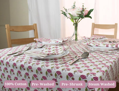 Block Print Table Cloth- 60x120 Inch Rectangle 100% Cotton Handmade Pre-Shrink, Washable for Spring, Kitchen & Dining Perfect for Patio, Indoor & Outdoor, Farmhouse
