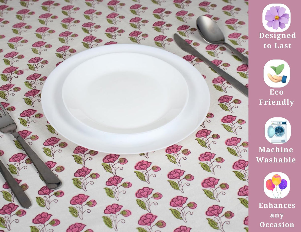 Block Print Table Cloth- 60x120 Inch Rectangle 100% Cotton Handmade Pre-Shrink, Washable for Spring, Kitchen & Dining Perfect for Patio, Indoor & Outdoor, Farmhouse