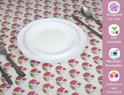 Block Print Table Cloth- 60x120 Inch Rectangle 100% Cotton Handmade Pre-Shrink, Washable for Spring, Kitchen & Dining Perfect for Patio, Indoor & Outdoor, Farmhouse