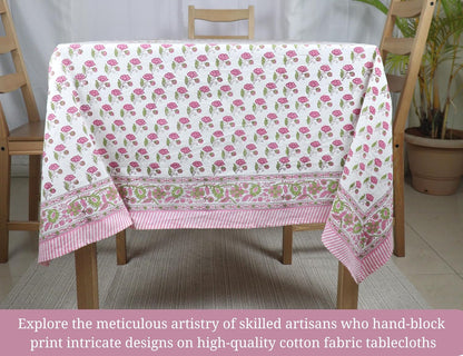 Block Print Table Cloth- 60x120 Inch Rectangle 100% Cotton Handmade Pre-Shrink, Washable for Spring, Kitchen & Dining Perfect for Patio, Indoor & Outdoor, Farmhouse