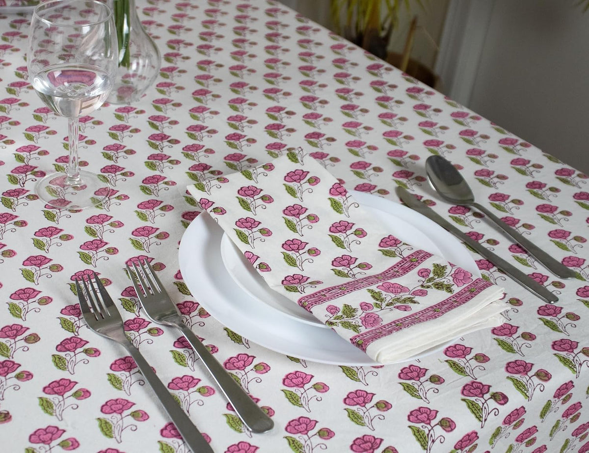 Block Print Table Cloth- 60x120 Inch Rectangle 100% Cotton Handmade Pre-Shrink, Washable for Spring, Kitchen & Dining Perfect for Patio, Indoor & Outdoor, Farmhouse