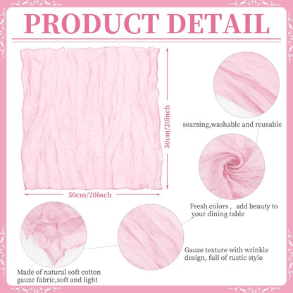 42 Pcs Light Pink Gauze Cheesecloth Napkins, 20 x 20 Inch Wrinkled Rustic Boho Dinner Napkins for Wedding,Dinner,Family Everyday Use/Parties