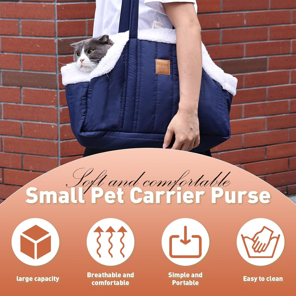 ETIAL Small Dog Carrier Purse, Winter Fleece Warm Dog Tote Bag Carrier with Secure Harness Clip for Puppy Kitten, Waterproof Pet Travel Handbag for Shopping, Hiking and Walking (Pink)
