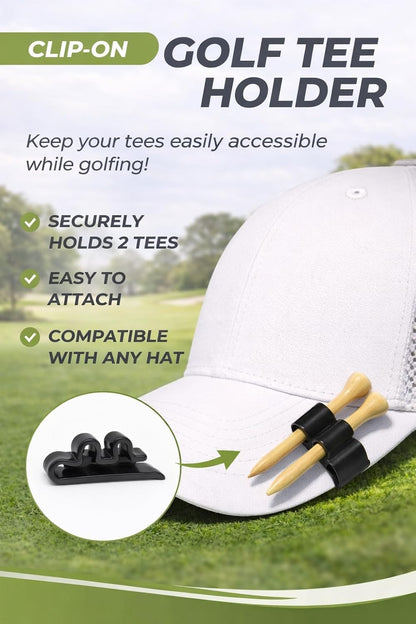 2 Pack Golf Tee Holder Clip for Hat - Holds 2 Tees Securely - Lightweight Golf Hat Clip Accessory - Easy Access Tee Holder for Golfers - Available in 6 Colors