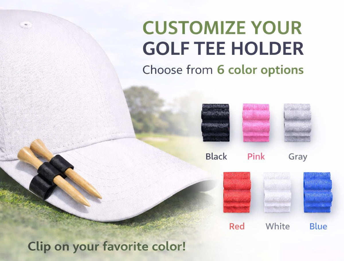 2 Pack Golf Tee Holder Clip for Hat - Holds 2 Tees Securely - Lightweight Golf Hat Clip Accessory - Easy Access Tee Holder for Golfers - Available in 6 Colors