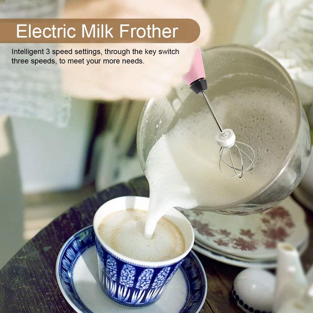 Rechargeable Electric Milk Frother, 3 - Speed Handheld Coffee Mixer with USB Charging, Stainless Steel Whisk for Latte Foam, Eggs, Sauces, and Smoothies (Pink)