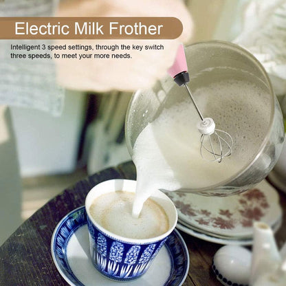 Rechargeable Electric Milk Frother, 3 - Speed Handheld Coffee Mixer with USB Charging, Stainless Steel Whisk for Latte Foam, Eggs, Sauces, and Smoothies (Pink)
