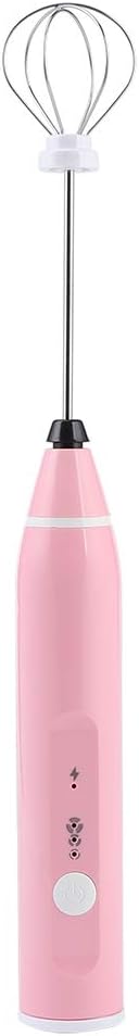 Rechargeable Electric Milk Frother, 3 - Speed Handheld Coffee Mixer with USB Charging, Stainless Steel Whisk for Latte Foam, Eggs, Sauces, and Smoothies (Pink)