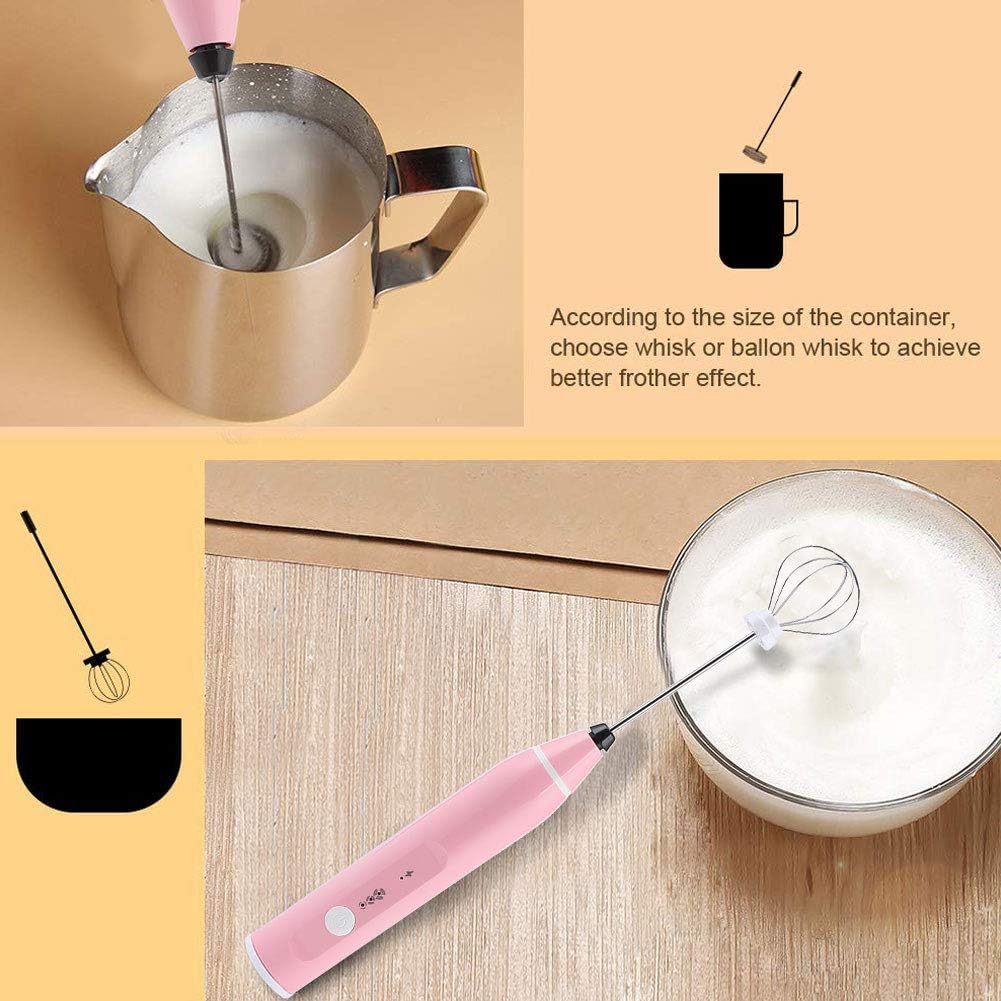 Rechargeable Electric Milk Frother, 3 - Speed Handheld Coffee Mixer with USB Charging, Stainless Steel Whisk for Latte Foam, Eggs, Sauces, and Smoothies (Pink)