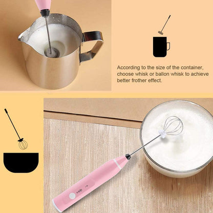 Rechargeable Electric Milk Frother, 3 - Speed Handheld Coffee Mixer with USB Charging, Stainless Steel Whisk for Latte Foam, Eggs, Sauces, and Smoothies (Pink)