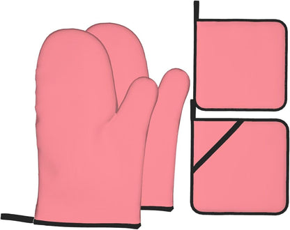 4PCS Oven Mitts and Pot Holders Sets, Solid Light Salmon Pink Oven Mitts Set Heat Resistant Kitchen Microwave Gloves Safe for Baking,Cooking, BBQ