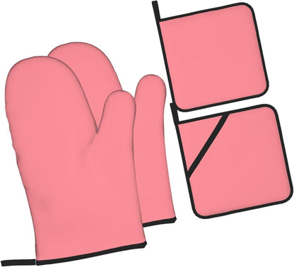 4PCS Oven Mitts and Pot Holders Sets, Solid Light Salmon Pink Oven Mitts Set Heat Resistant Kitchen Microwave Gloves Safe for Baking,Cooking, BBQ