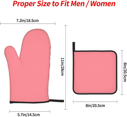 4PCS Oven Mitts and Pot Holders Sets, Solid Light Salmon Pink Oven Mitts Set Heat Resistant Kitchen Microwave Gloves Safe for Baking,Cooking, BBQ