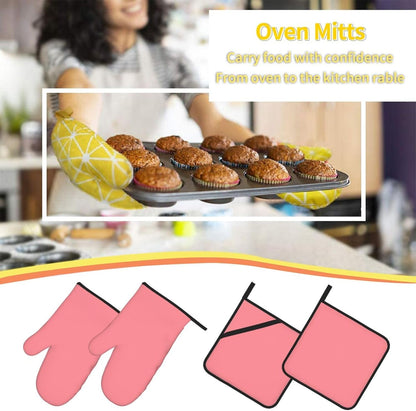 4PCS Oven Mitts and Pot Holders Sets, Solid Light Salmon Pink Oven Mitts Set Heat Resistant Kitchen Microwave Gloves Safe for Baking,Cooking, BBQ