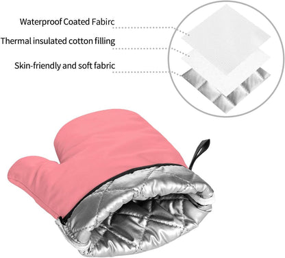 4PCS Oven Mitts and Pot Holders Sets, Solid Light Salmon Pink Oven Mitts Set Heat Resistant Kitchen Microwave Gloves Safe for Baking,Cooking, BBQ