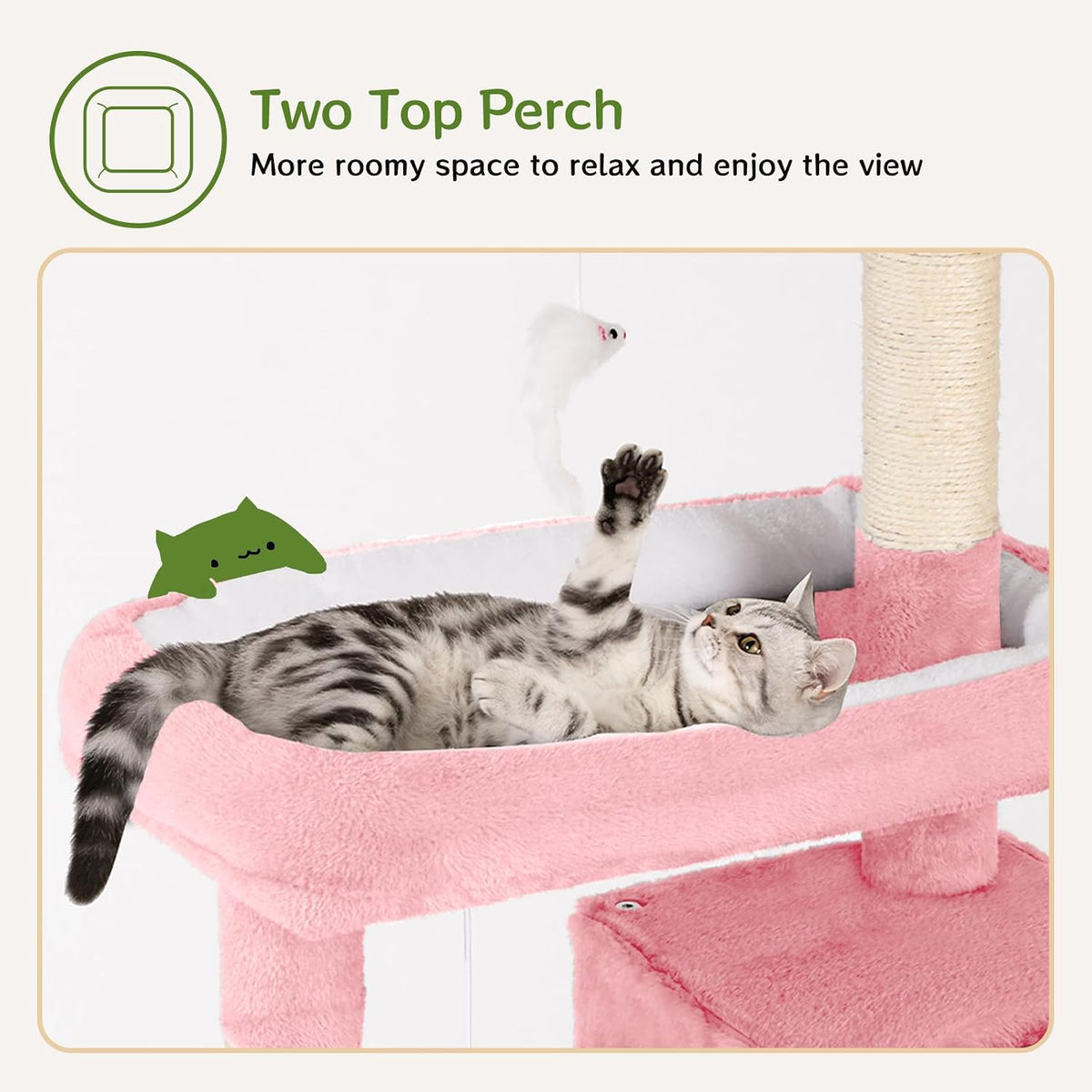 Cat Tree with 2 Cozy Condos & 6 Sisal Scratching Posts, 60-inch Multi-Level Cat Tower for Indoor Cats, Extra Sturdy Cat Activity Center (Pink)