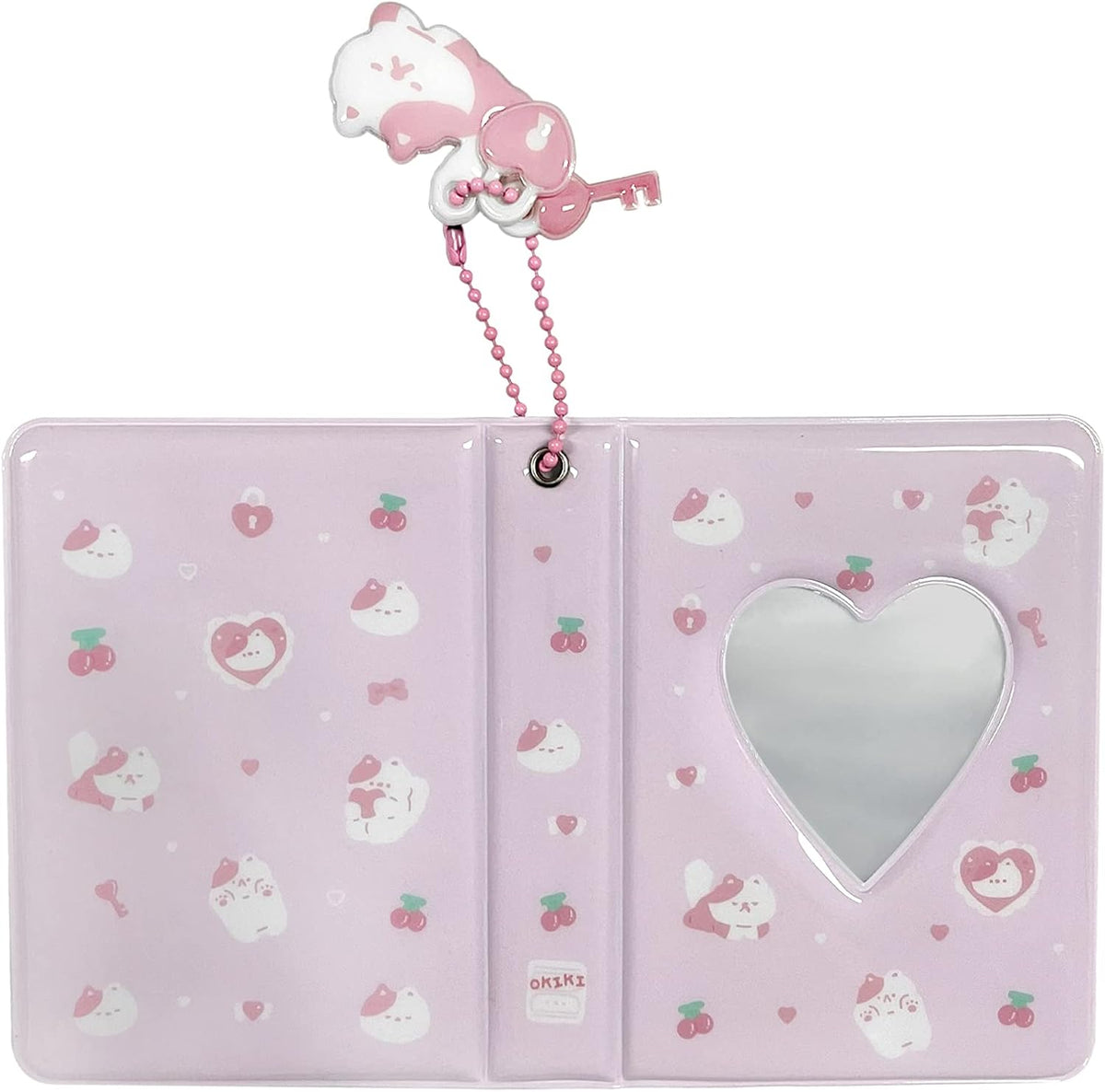 3 Inch Mini Photo Album, Heart Hollow Card Binder Photo Card Holder with Pendant 40 Pockets (pink white cat)