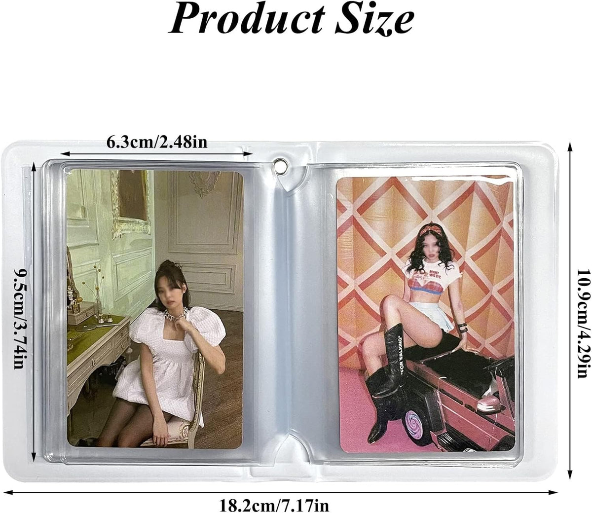 3 Inch Mini Photo Album, Heart Hollow Card Binder Photo Card Holder with Pendant 40 Pockets (pink white cat)