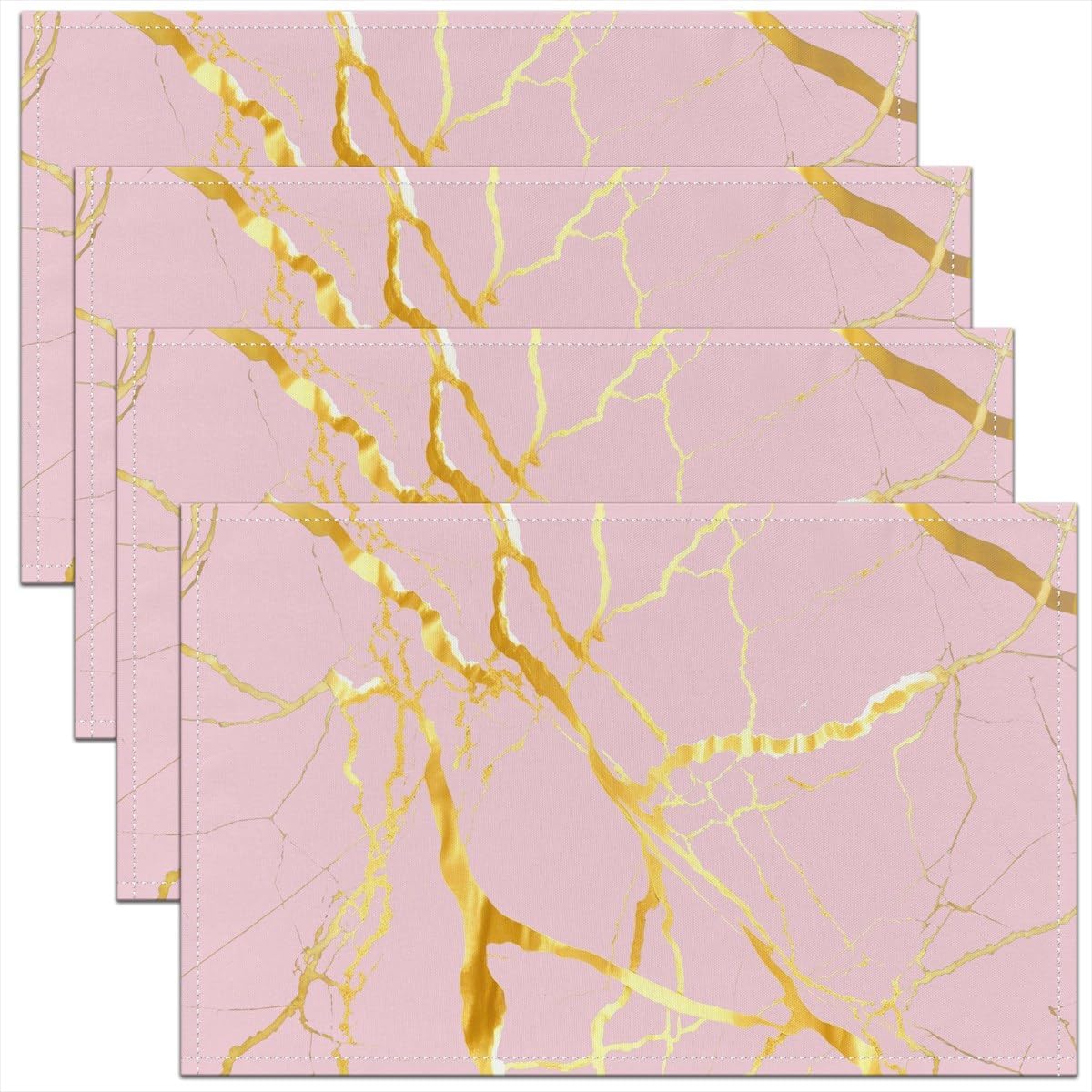 Gold Pink Placemats for Dining Patio Table Kitchen,Luxury Marble Texture Heat Resistant Dining Table Place Mat,Modern Abstract Waterproof Place Mats for Kids Adults 12x18 Set of 4