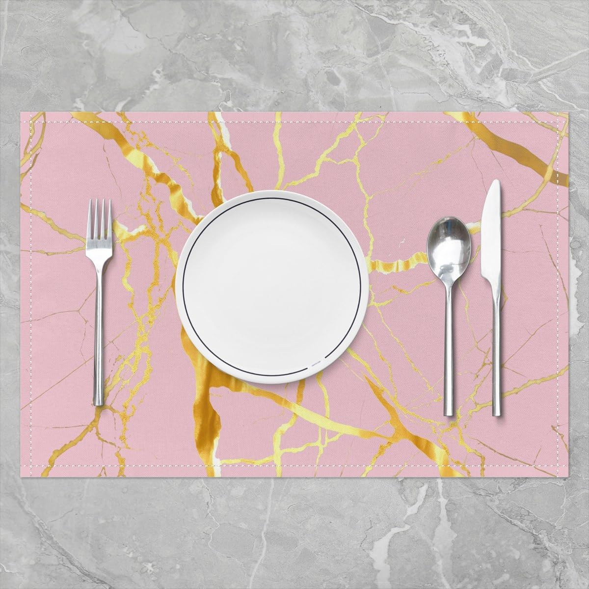 Gold Pink Placemats for Dining Patio Table Kitchen,Luxury Marble Texture Heat Resistant Dining Table Place Mat,Modern Abstract Waterproof Place Mats for Kids Adults 12x18 Set of 4