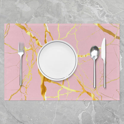 Gold Pink Placemats for Dining Patio Table Kitchen,Luxury Marble Texture Heat Resistant Dining Table Place Mat,Modern Abstract Waterproof Place Mats for Kids Adults 12x18 Set of 4