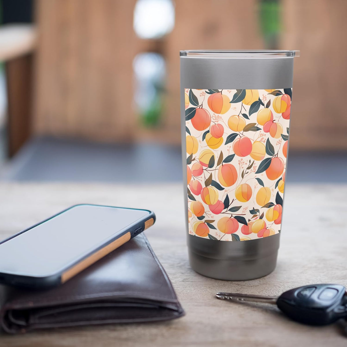 Peach Fruit Pattern Art Stainless Steel Insulated Tumbler