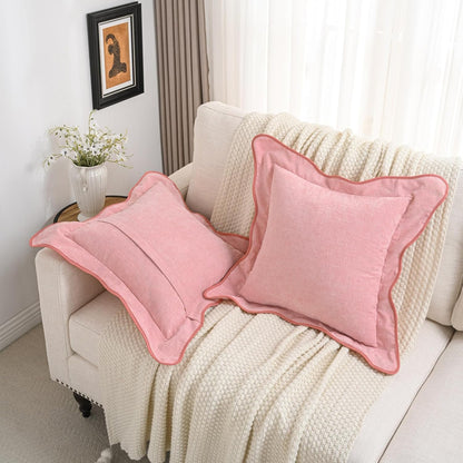 Pack of 2 Chenille Throw Pillow Covers 18x18 Inch, Pink