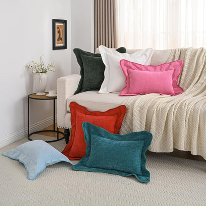 Pack of 2 Chenille Throw Pillow Covers 18x18 Inch, Pink