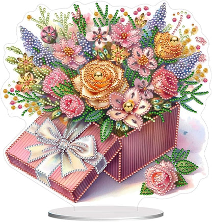Pink Gift Bouquet Diamond Painting Desktop Ornament Kit for Adults