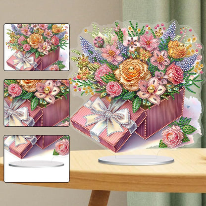 Pink Gift Bouquet Diamond Painting Desktop Ornament Kit for Adults